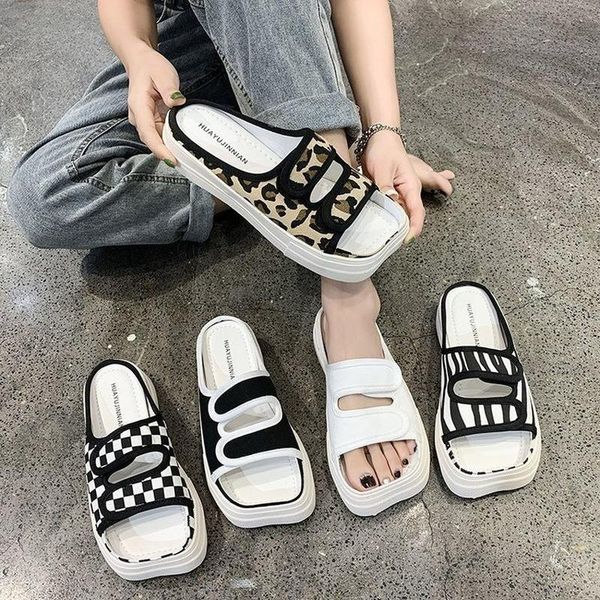 slippers leopard print canvas women's outer wear summer flat bottom no heel casual lazy half, Black
slippers leopard print canvas women's outer wear summer flat bottom no heel casual lazy half, Black