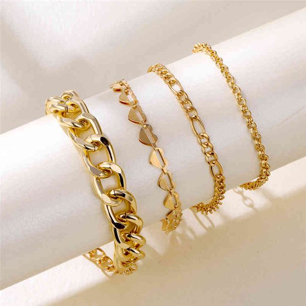 4pcs/set fashion heart chain bracelet for women girls bohemian thick punk hipcharms bracelets set bangles femme jewelry, Golden;silver
4pcs/set fashion heart chain bracelet for women girls bohemian thick punk hipcharms bracelets set bangles femme jewelry, Golden;silver
