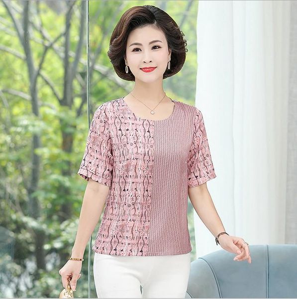 women's t-shirt middle-aged mother summer short sleeve silk t-shirts shirt 2021 women patchwork print tees top, White
women's t-shirt middle-aged mother summer short sleeve silk t-shirts shirt 2021 women patchwork print tees top, White