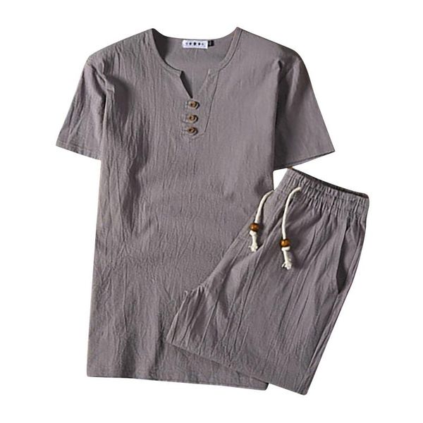 men's tracksuits men summer clothes set cotton linen suits solid color short-sleeved button t-shirt shorts large size comfort casual, Gray
men's tracksuits men summer clothes set cotton linen suits solid color short-sleeved button t-shirt shorts large size comfort casual, Gray