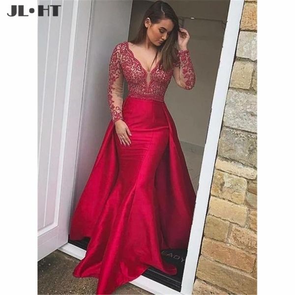 party dresses attachable train illusion mermaid evening with appliques beaded satin prom gown dress long sleeve gowns, White;black
party dresses attachable train illusion mermaid evening with appliques beaded satin prom gown dress long sleeve gowns, White;black