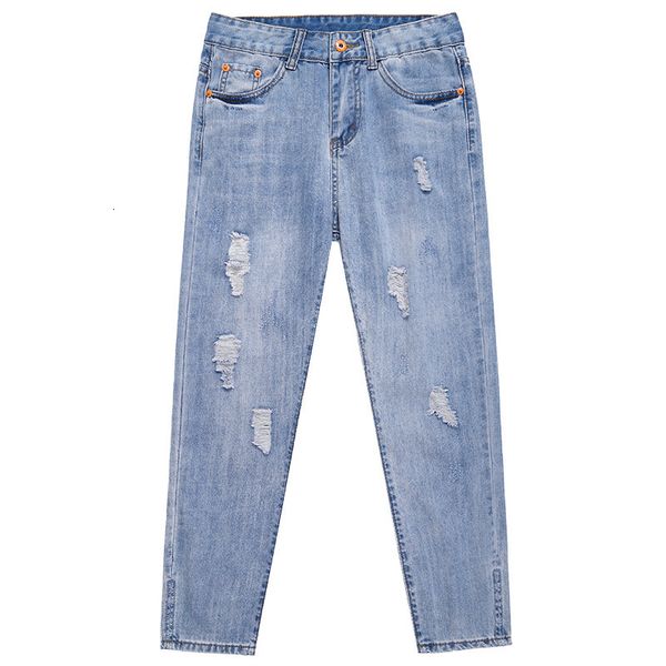 women's jeans loose self-cultivation washed water ripped harem spring new light and breathable white retro straight b0yz, Blue
women's jeans loose self-cultivation washed water ripped harem spring new light and breathable white retro straight b0yz, Blue