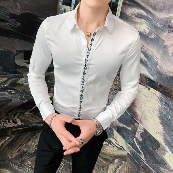 solid color business men's shirt embroidery slim fit casual dress shirt camisa masculina formal streetwear social male clothing 210527, White;black
solid color business men's shirt embroidery slim fit casual dress shirt camisa masculina formal streetwear social male clothing 210527, White;black