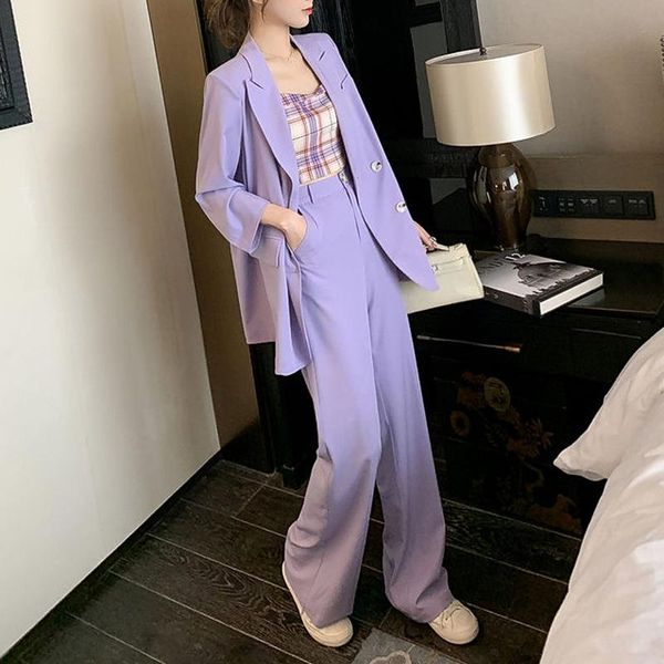 women's two piece pants korean autumn fashion vintage casual loose women blazer jackets + high waist wide leg suits 3 pieces set office, White
women's two piece pants korean autumn fashion vintage casual loose women blazer jackets + high waist wide leg suits 3 pieces set office, White