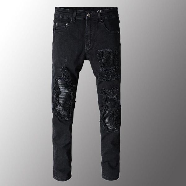 men's jeans black patchwork slim fit stretch denim biker for motorcycle casual skinny patch ripped distressed pants, Blue
men's jeans black patchwork slim fit stretch denim biker for motorcycle casual skinny patch ripped distressed pants, Blue