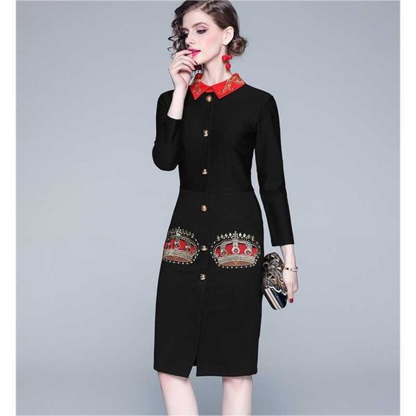 autumn winter women elegant office dress vintage crown embroidery es ladies slim wrist sleeve split pencil 210531, Black;gray
autumn winter women elegant office dress vintage crown embroidery es ladies slim wrist sleeve split pencil 210531, Black;gray
