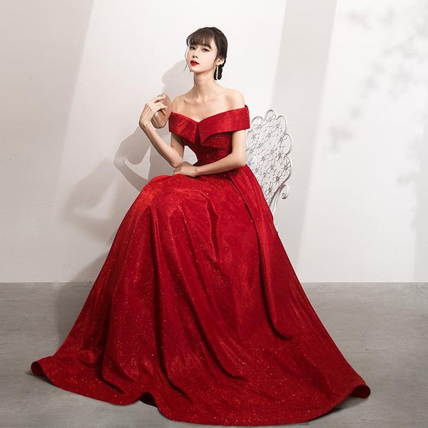 fashion female elegant burgundy long evening dress wedding toast clothing vestidos ethnic, Red
fashion female elegant burgundy long evening dress wedding toast clothing vestidos ethnic, Red