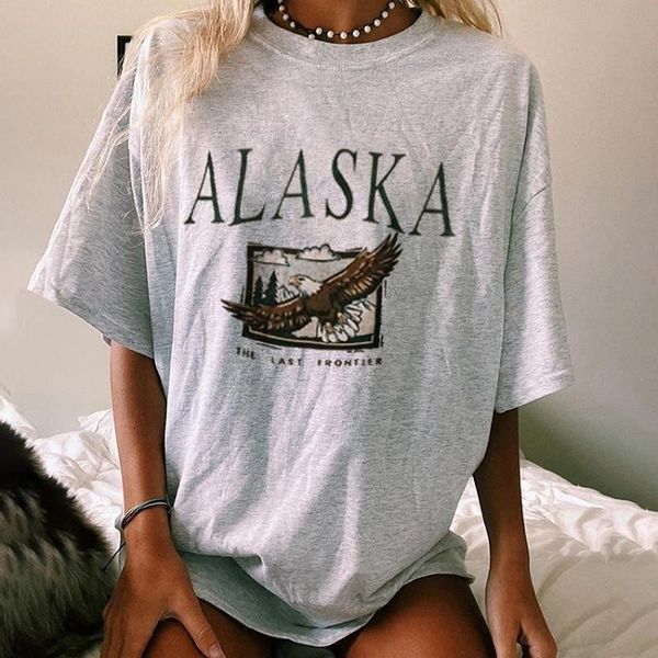 women's t-shirt grey fashion letter eagle pattern printing casual women oversized summer short-sleeved 2021, White
women's t-shirt grey fashion letter eagle pattern printing casual women oversized summer short-sleeved 2021, White