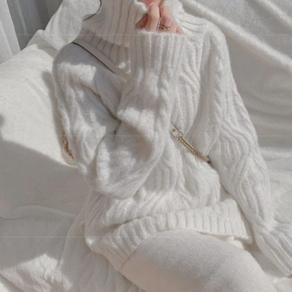 women's sweaters autumn winter warm thick turlteneck sweater women casual loose lazy style solid pullover female 2021 korea trendy knit, White;black
women's sweaters autumn winter warm thick turlteneck sweater women casual loose lazy style solid pullover female 2021 korea trendy knit, White;black