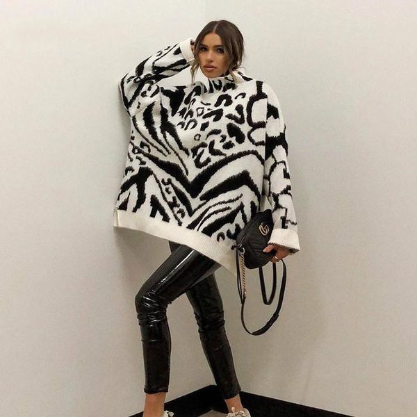 women's sweaters women zebra knitted 2021 turtleneck loose sweater dress long sleeve autumn winter oversized jumper casual pullover, White;black
women's sweaters women zebra knitted 2021 turtleneck loose sweater dress long sleeve autumn winter oversized jumper casual pullover, White;black