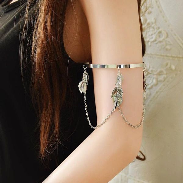 link, chain temperament women metal leaves round-shape bangle leaf tassel pendants arm upper bracelet decor, Black
link, chain temperament women metal leaves round-shape bangle leaf tassel pendants arm upper bracelet decor, Black