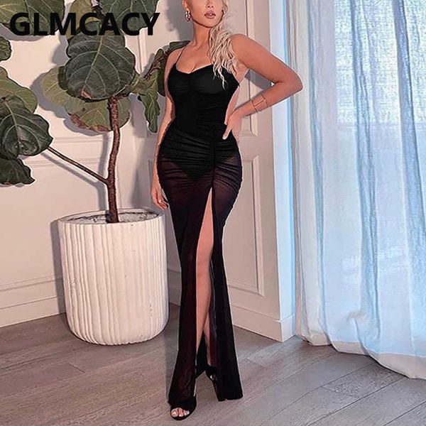 women mesh high slit maxi dress spaghetti strap evening party club long dresses robes 210702, Black;gray
women mesh high slit maxi dress spaghetti strap evening party club long dresses robes 210702, Black;gray