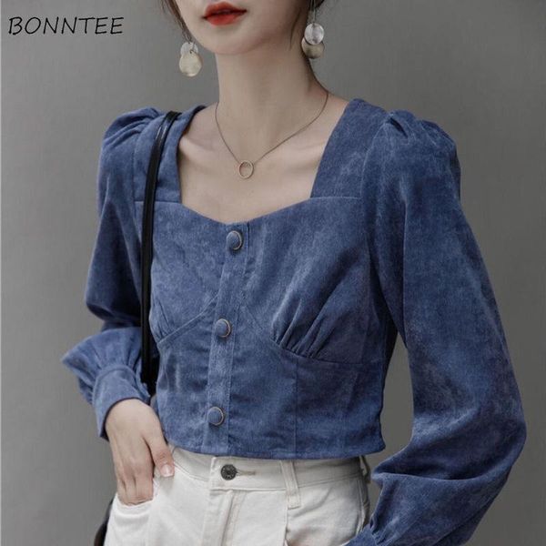 women's blouses & shirts women long sleeve square collar temperament solid all-match ins college vintage corduroy blusas mujer design, White
women's blouses & shirts women long sleeve square collar temperament solid all-match ins college vintage corduroy blusas mujer design, White