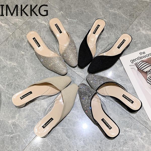 slippers summer woman mules cover pointed toe solid slides thick med heels elegant ladies shoes sandals crystal, Black
slippers summer woman mules cover pointed toe solid slides thick med heels elegant ladies shoes sandals crystal, Black
