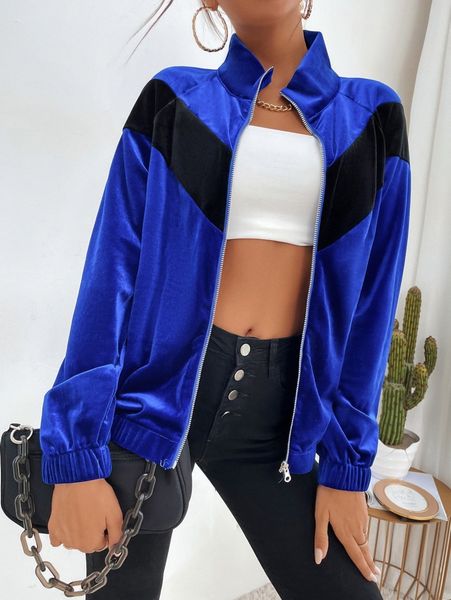 chevron zip up velvet jacket j78k#, Black;brown 
chevron zip up velvet jacket j78k#, Black;brown