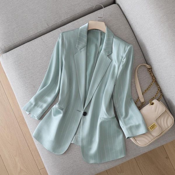 women's suits & blazers gloss satin small suit jacket women elegant slim blazer 2021 summer plus size a buckle loose ol striped collar, White;black
women's suits & blazers gloss satin small suit jacket women elegant slim blazer 2021 summer plus size a buckle loose ol striped collar, White;black