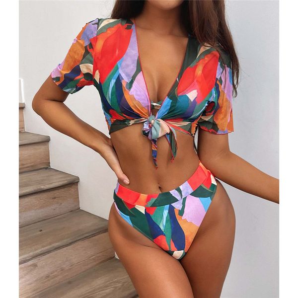 colorful female swimsuit high waist bikini women swimwear two-pieces bikini set short sleeve bather bathing suit swim k2805
colorful female swimsuit high waist bikini women swimwear two-pieces bikini set short sleeve bather bathing suit swim k2805