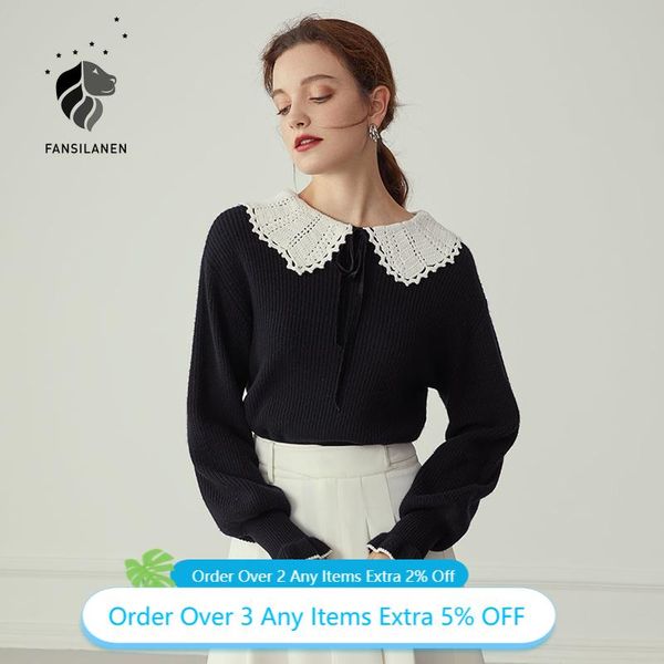 women's sweaters fansilanen flare sleeve vintage black pullover women bow bandage elegant knitted sweater autumn winter short female ju, White;black
women's sweaters fansilanen flare sleeve vintage black pullover women bow bandage elegant knitted sweater autumn winter short female ju, White;black