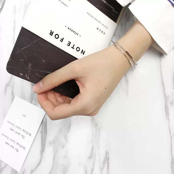 link, chain 925 sterling silver bracelet simple square tube double personality student female girls jewelry, Black
link, chain 925 sterling silver bracelet simple square tube double personality student female girls jewelry, Black