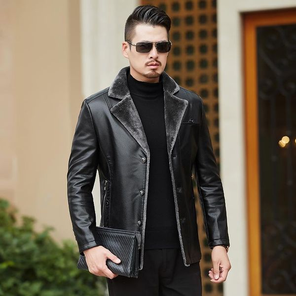 men's fur & faux business casual boutique winter genuine leather jackets brand brown sheepskin jacket and coats with wool collar warm, Black
men's fur & faux business casual boutique winter genuine leather jackets brand brown sheepskin jacket and coats with wool collar warm, Black