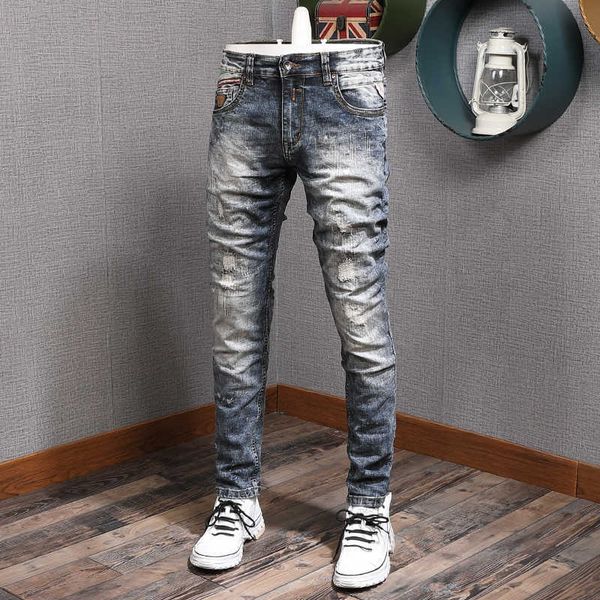 fashion streetwear men jeans vintage retro wash elastic slim fit ripped cotton denim pants patchwork designer hip hop trousers c3an, Blue
fashion streetwear men jeans vintage retro wash elastic slim fit ripped cotton denim pants patchwork designer hip hop trousers c3an, Blue