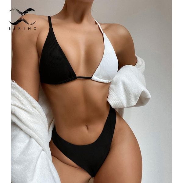 women's swimwear triangle ribbed swimsuit women patchwork micro bikini set high cut string backless swimming bathing suit biquini, White;black
women's swimwear triangle ribbed swimsuit women patchwork micro bikini set high cut string backless swimming bathing suit biquini, White;black