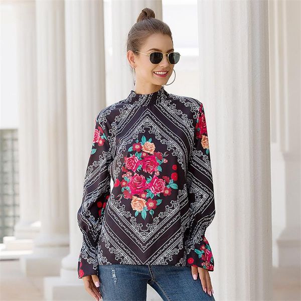 autunm women blouses flower print blouse lantern sleeve shirt stand collar womens and loose women's & shirts, White
autunm women blouses flower print blouse lantern sleeve shirt stand collar womens and loose women's & shirts, White