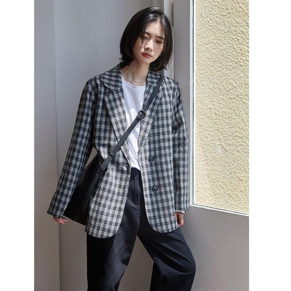 women's suits & blazers 2021 autumn jacket small plaid suit british style collar loose woolen, White;black
women's suits & blazers 2021 autumn jacket small plaid suit british style collar loose woolen, White;black