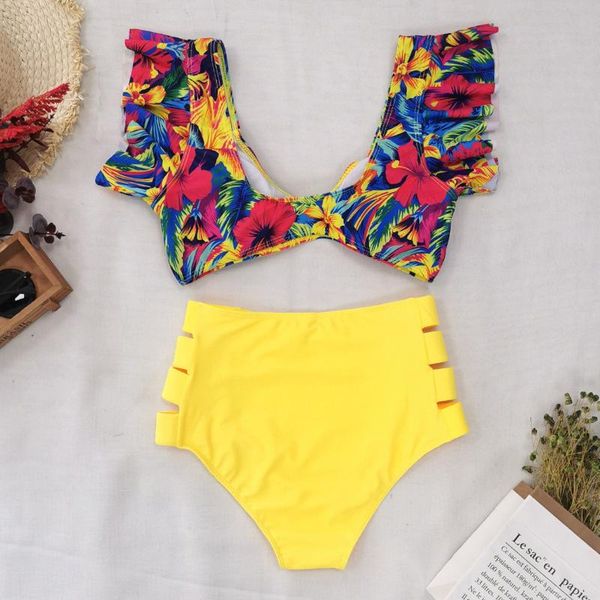 women ruffled split swimsuit high waist printing biquini bikini female cover up swimwear women's, White;black
women ruffled split swimsuit high waist printing biquini bikini female cover up swimwear women's, White;black