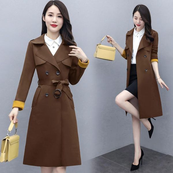 women's trench coats windbreaker mid-length 2021 spring and autumn high-end temperament fashion waist thin coat, Tan;black
women's trench coats windbreaker mid-length 2021 spring and autumn high-end temperament fashion waist thin coat, Tan;black