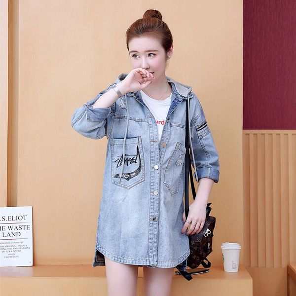 women's trench coats spring autumn women fashion casual loose letter hole hooded jeans coat for larger denim outerwear, Tan;black
women's trench coats spring autumn women fashion casual loose letter hole hooded jeans coat for larger denim outerwear, Tan;black