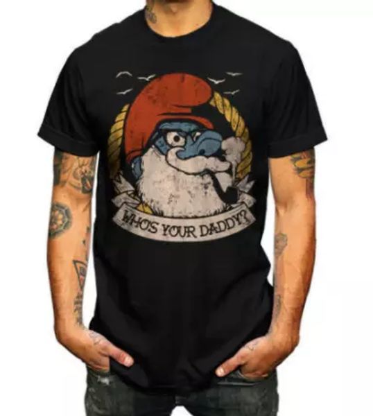 r2 who's your daddy papa the smurfs father vintage funny cartoon black t-shirt, White;black 
r2 who's your daddy papa the smurfs father vintage funny cartoon black t-shirt, White;black