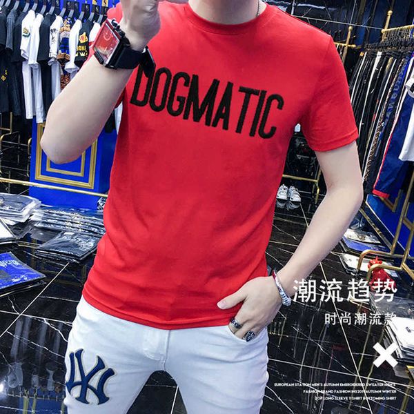 w0533 men's summer new personality trend slim flocking letter print short sleeve t-shirt, White;black
w0533 men's summer new personality trend slim flocking letter print short sleeve t-shirt, White;black