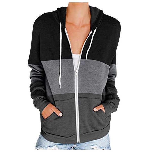 women's hoodies & sweatshirts patchwork sweatshirt color matching coat full zip long sleeve with hooded pocket jacket sudaderas, Black
women's hoodies & sweatshirts patchwork sweatshirt color matching coat full zip long sleeve with hooded pocket jacket sudaderas, Black