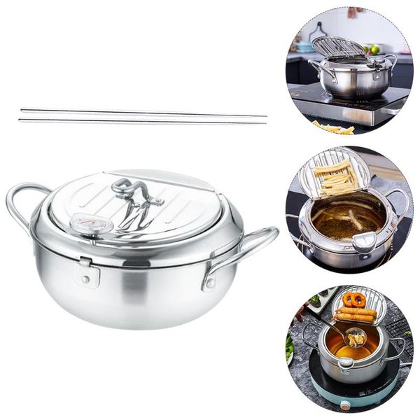 pans 1 set stainless steel deep frying pan tempura pot with