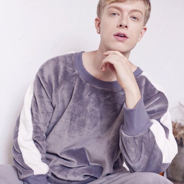 men 2pcs gray pajamas suit winter coral velvet home wear casual o-neck pant nightwear white trim thicken warm sleepwear men's, Black;brown
men 2pcs gray pajamas suit winter coral velvet home wear casual o-neck pant nightwear white trim thicken warm sleepwear men's, Black;brown