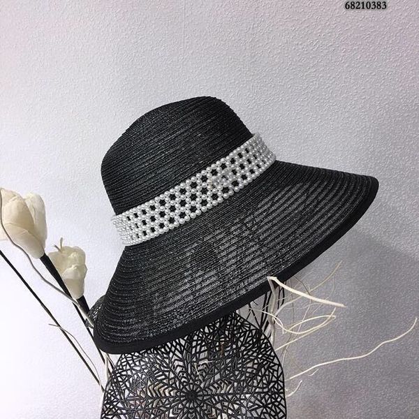the new straw hat fashion simple dome pearl design elegant white black seaside resort sun protection, Blue;gray
the new straw hat fashion simple dome pearl design elegant white black seaside resort sun protection, Blue;gray