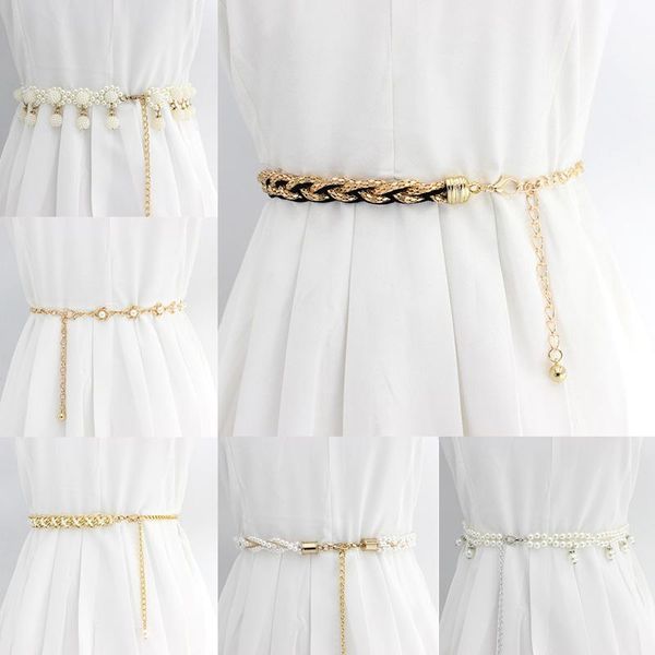 belts fashion simulated pearl with alloy chain elegant thin waistband metal decorative ladies clothing skirt accessories, Black;brown
belts fashion simulated pearl with alloy chain elegant thin waistband metal decorative ladies clothing skirt accessories, Black;brown