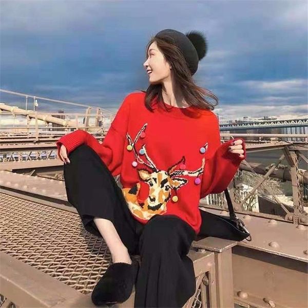 women's sweaters christmas pullovers deer pattern knitted long sleeve autumn winter little pompom sweet women sweater red knitwear, White;black
women's sweaters christmas pullovers deer pattern knitted long sleeve autumn winter little pompom sweet women sweater red knitwear, White;black