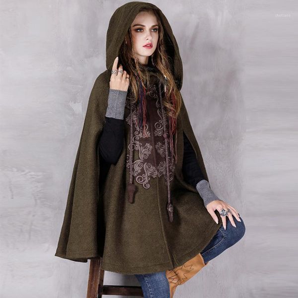 women's wool & blends hooded embroidered loose woolen cloak coat 2021 winter national style thickened 9158, Black
women's wool & blends hooded embroidered loose woolen cloak coat 2021 winter national style thickened 9158, Black