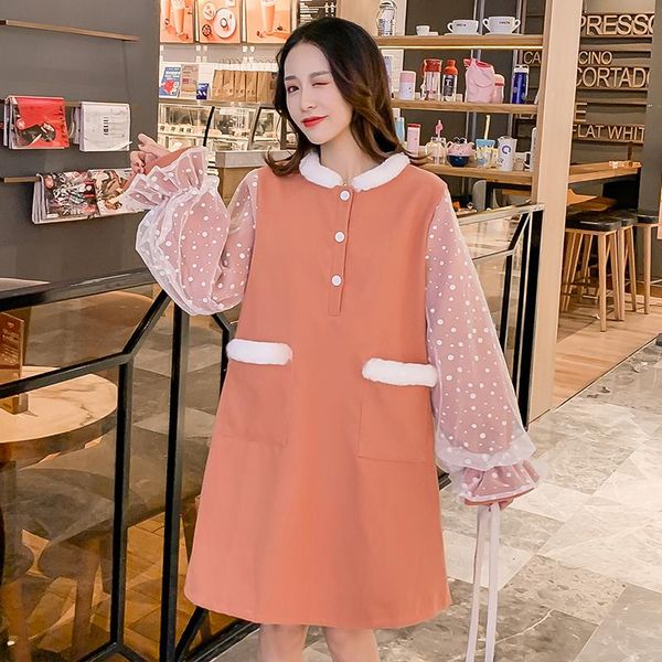 maternity dresses pregnant women coat fashion polka dot mesh lantern sleeve patchwork fur collar woolen dress a-line with pocket, White
maternity dresses pregnant women coat fashion polka dot mesh lantern sleeve patchwork fur collar woolen dress a-line with pocket, White