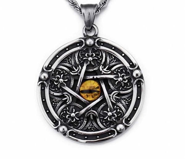 pendant necklaces demon eye necklace hip hop titanium steel holy angel guardian vintage five-pointed star round tag, Silver
pendant necklaces demon eye necklace hip hop titanium steel holy angel guardian vintage five-pointed star round tag, Silver