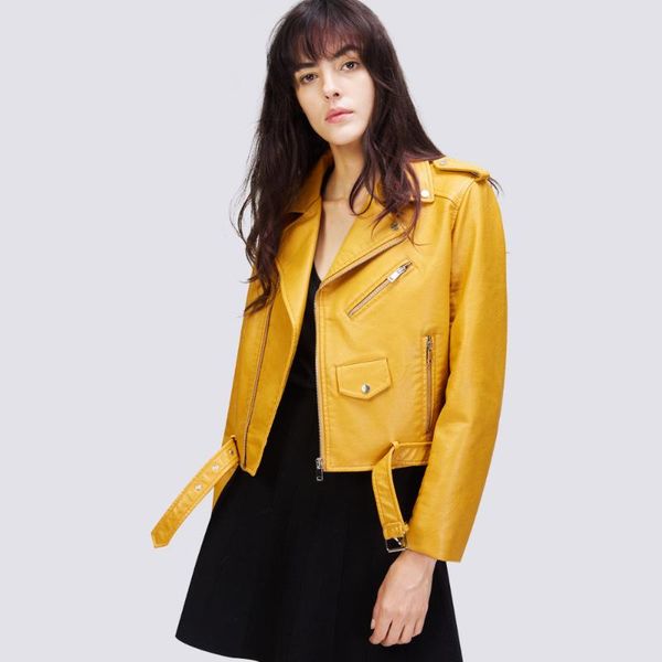 women's leather & faux 2021 autumn sashes pu jacket women zipper slim short biker jackets coat female outwear casacos feminino, Black
women's leather & faux 2021 autumn sashes pu jacket women zipper slim short biker jackets coat female outwear casacos feminino, Black
