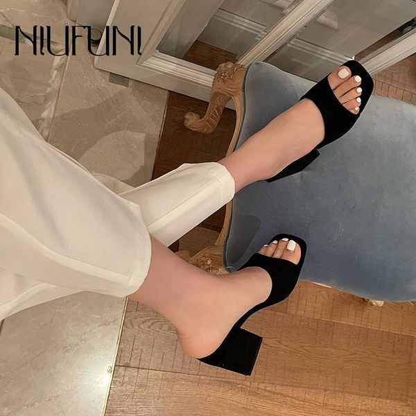 slippers open toe thick high heels suede solid color simple women's slip-on summer work shoes slides women elegant sandals pumps, Black
slippers open toe thick high heels suede solid color simple women's slip-on summer work shoes slides women elegant sandals pumps, Black