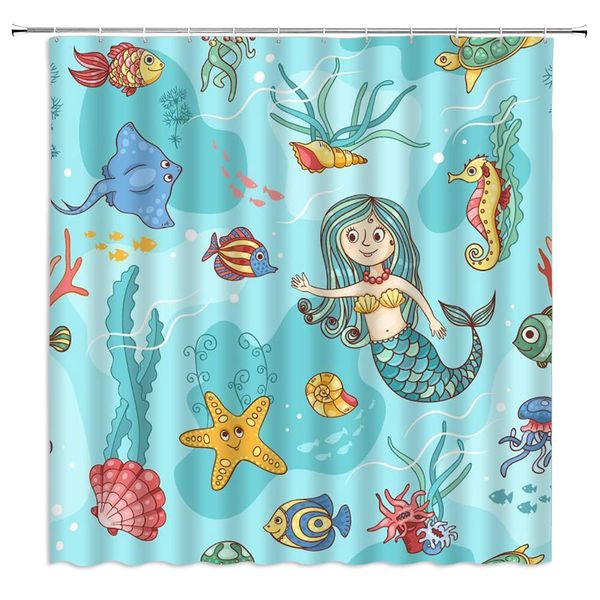 sztnsm mermaid shower curtain blue cartoon ocean theme colorful underwater creatures fish mermaid girl favorite pattern,70x70
sztnsm mermaid shower curtain blue cartoon ocean theme colorful underwater creatures fish mermaid girl favorite pattern,70x70