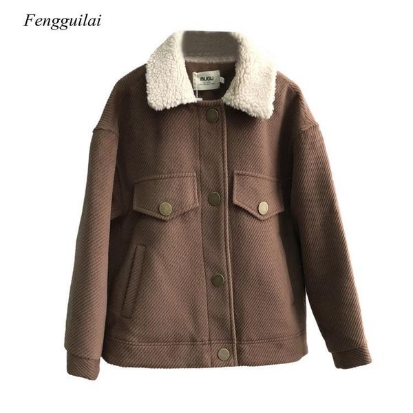women's wool & blends korean plush jacket winter thick women short woolen coat, Black
women's wool & blends korean plush jacket winter thick women short woolen coat, Black