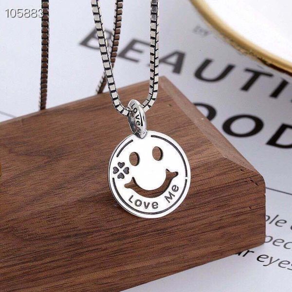 s925 sterling silver old double smiling face clover pendant necklace bracelet round brand live broadcast, Black
s925 sterling silver old double smiling face clover pendant necklace bracelet round brand live broadcast, Black