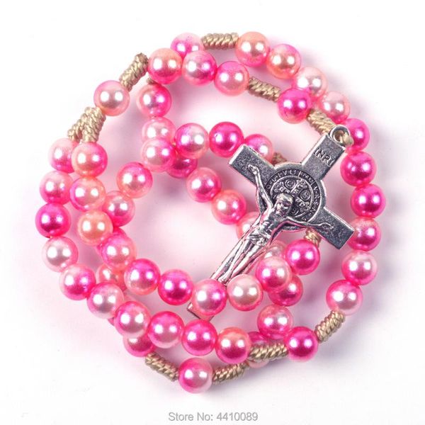 pendant necklaces colorful plastic imitation pearl bead catholic cord rosary st benedict cross, Silver
pendant necklaces colorful plastic imitation pearl bead catholic cord rosary st benedict cross, Silver
