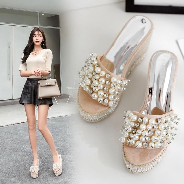 slippers 2021 summer women crystal wedges sandals weaving rope 10cm high heels 4.5cm platform slides pearl luxury design shoes, Black
slippers 2021 summer women crystal wedges sandals weaving rope 10cm high heels 4.5cm platform slides pearl luxury design shoes, Black