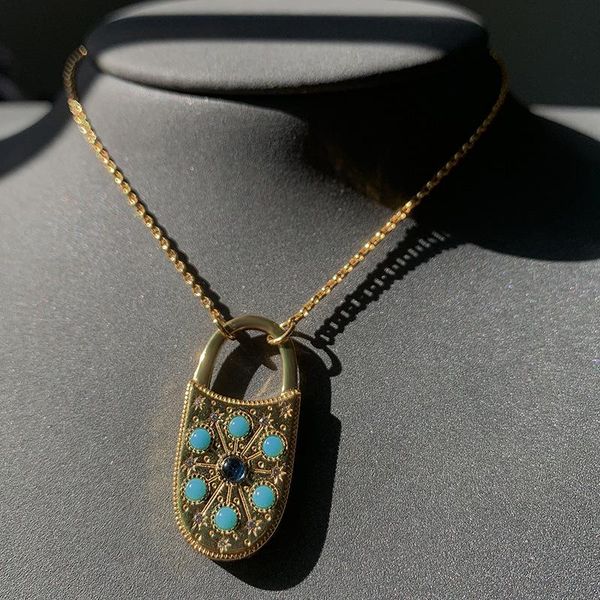 pendant necklaces roman style vintage fashion blue stone padlock necklace turquoise exquisite women zk30, Silver
pendant necklaces roman style vintage fashion blue stone padlock necklace turquoise exquisite women zk30, Silver